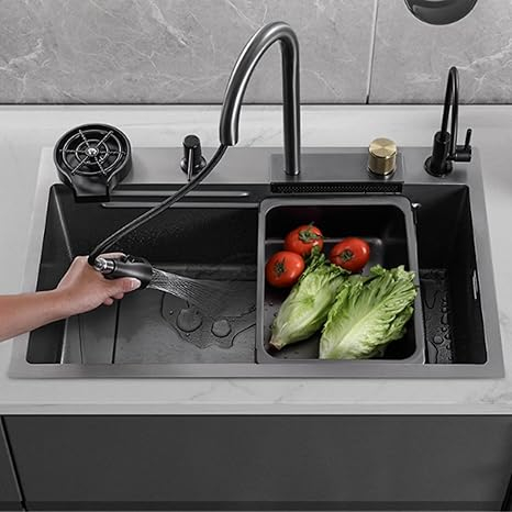 29.5" Stainless Steel Waterfall Kitchen Sink, 16 Inch Multi-Function Kitchen Sink