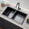 34.65" Large Kitchen Black Handmade Sink Double bowl without Faucet Durable and rust protection suitable for Workstation 