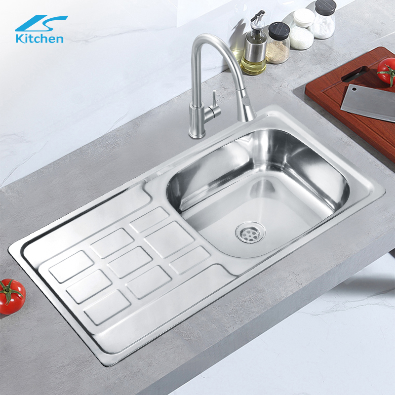 Single Bowl Undermount Kitchen Sink with Special-shape Drainboard Factory Stainless Steel Rectangular Sink Use in Farmhouse