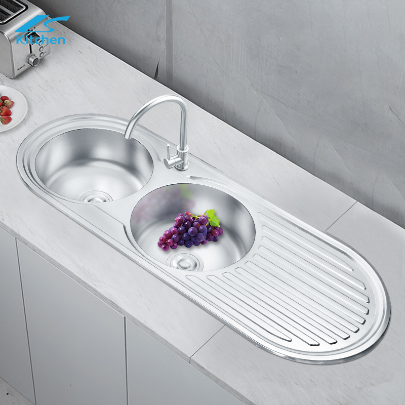Direct Sale Factory Price Wholesale Double Bowl Stainless Steel Kitchen Sink With Drainboard