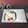 Farmhouse Kitchen Sink SUS304 Stainless Steel Silver Square Sink with Drainboard