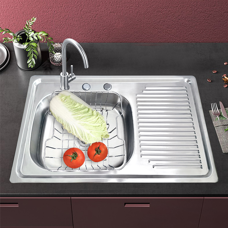 Farmhouse Kitchen Sink SUS304 Stainless Steel Silver Square Sink with Drainboard