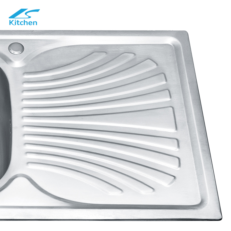 Durable Single Square Bowl Stainless Steel Kitchen Sink Above Counter Installation with Special-shape Drainboard 
