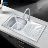 Durable Single Square Bowl Stainless Steel Kitchen Sink Above Counter Installation with Special-shape Drainboard 