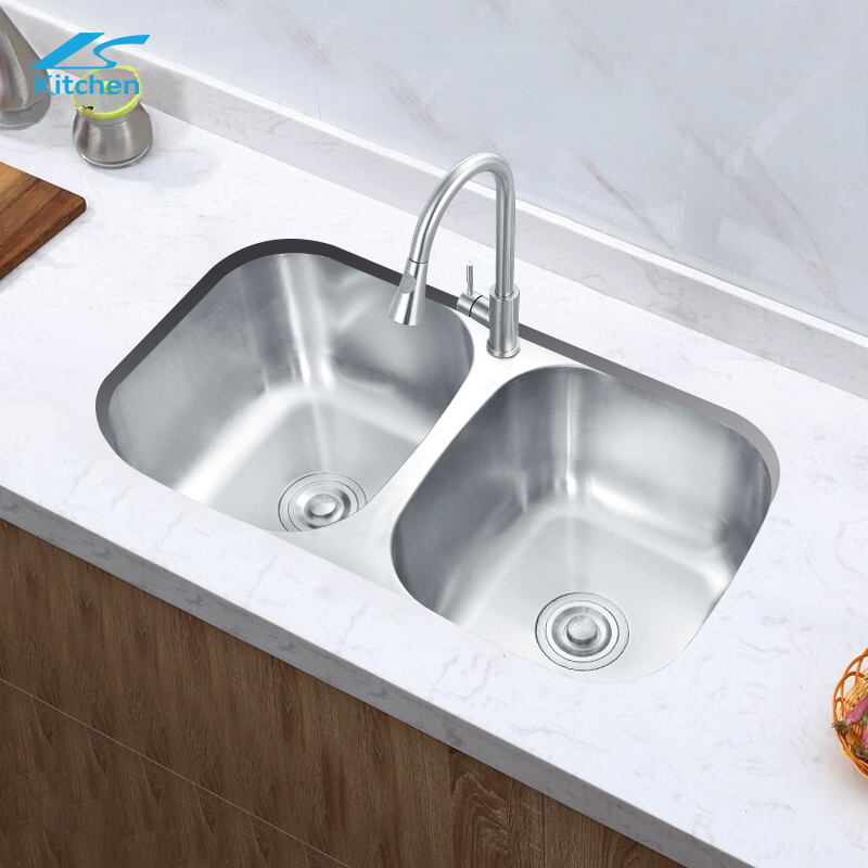 Modern Minimalist Double Bowls Sink Kitchen Stainless Steel Undermount Installation Nano Surface Sink