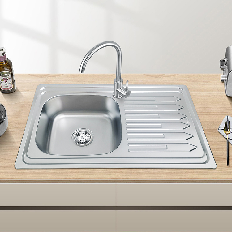 Single Above-Counter Drainboard Granite Kitchen Sink Barbero Fregadero with Stainless Steel One-Hole Design