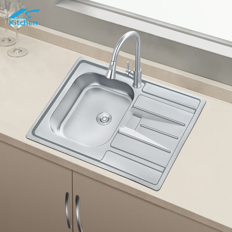 China Factory 201/304 Stainless Steel Single Bowl Kitchen Sink with Drainboard, Farmhouse & RV Use – Hydraulic Pressed Sink