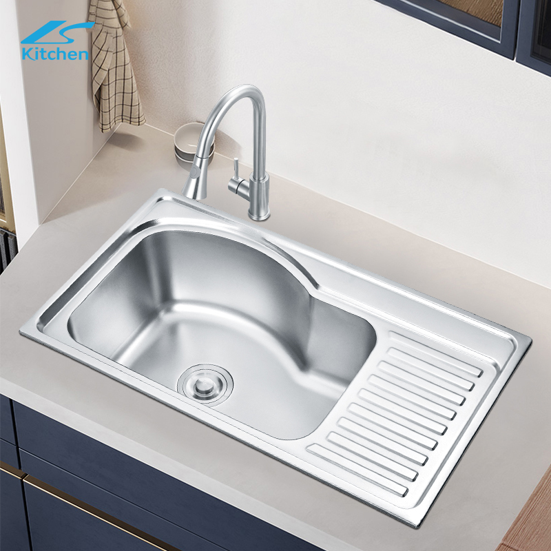 7844 Farmhouse Kitchen Sink with Drainboard Single Bowl Silver Sink