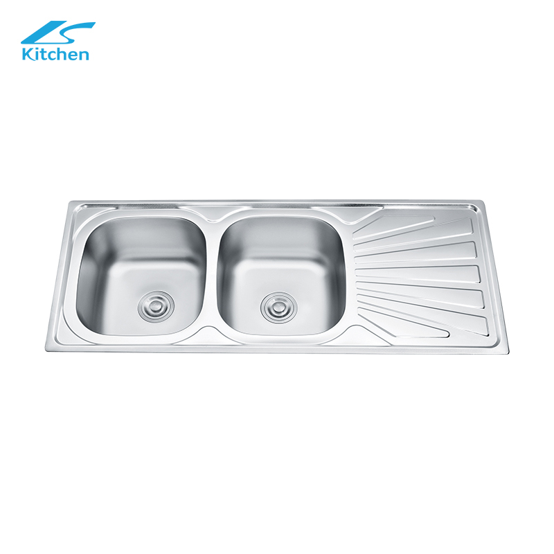  Family Double Bowl Sink With Drainboard Farmhouse Bathroom Stainless Steel Kitchen Washing Basins