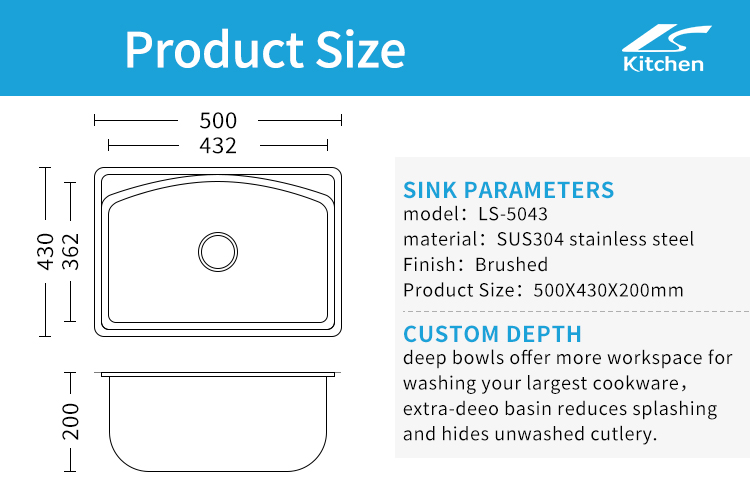 Affordable Price Silver Stainless Steel 304/201 Single Bowl Kitchen Sink with Faucet Customizable Accessories Featuring Two Holes