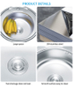 Sink Round Pressed Sink Stainless Steel Single Bowl Kitchen Sink for Home Use Above Counter Installation 