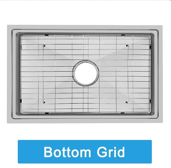 What is the function of the bottom drain grid of the sink?