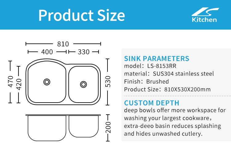 8153 Double Bowl Special Shape House Sink Brushed Stainless Steel Sink