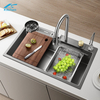 Modern Stainless Steel Workstation With Cup Washer,Draining basket, basin, drain, chopping board Waterfall Multi-Functional Kitchen Sink 