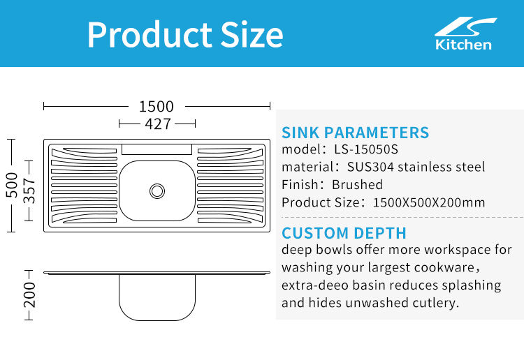 Stainless Steel Double Board Top-Mount Sink with Basin Indoor Kitchen & Outdoor Farm Use