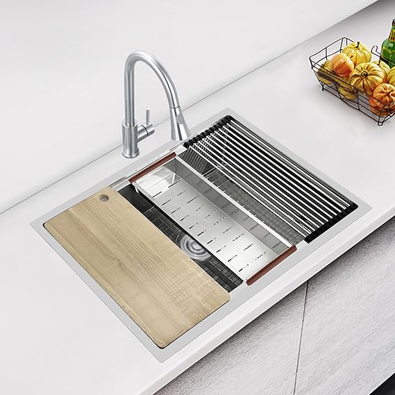 33" Undermount Kitchen Sink Handcrafted Stainless Steel Sink with Deep Basin, Rounded Corners 