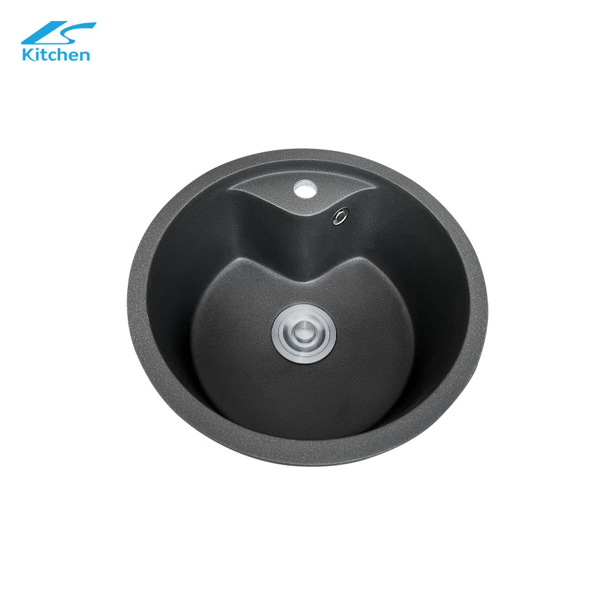 Black modern and simple design quartz stone sink, round household and commercial kitchen and bathroom washbasin